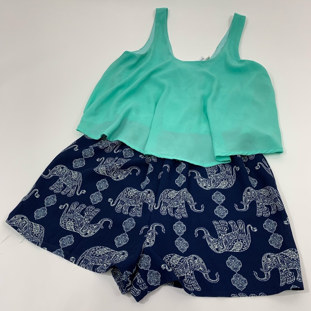 Mint/Navy Elephant Romper by Love Blossom